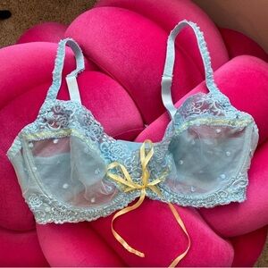 Lace Underwire Bra in Blue and Yellow
